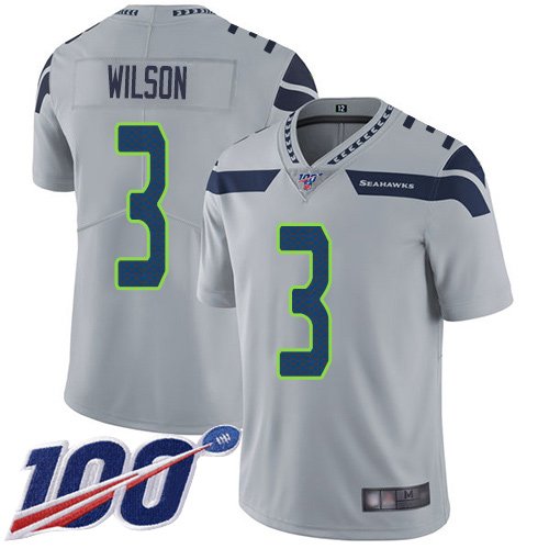 Seattle Seahawks Limited Grey Men Russell Wilson Alternate Jersey NFL Football #3 100th Season Vapor Untouchable->youth nfl jersey->Youth Jersey